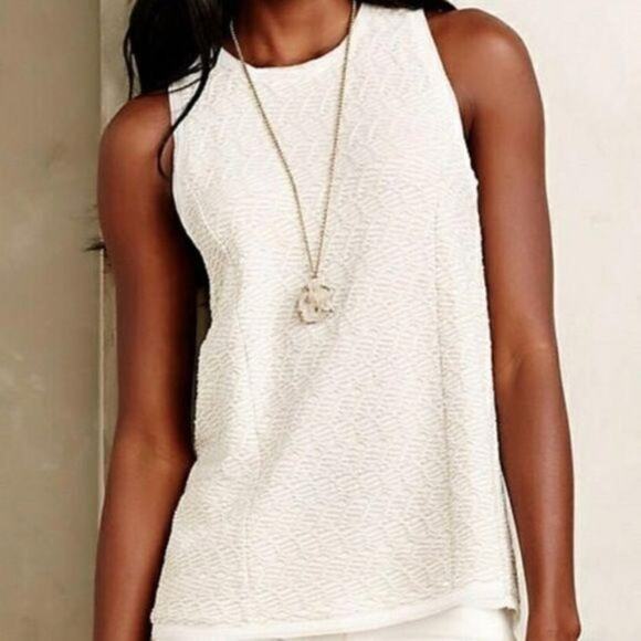 Anthropologie {Postmark} Textured Swing Tank Top sz XS Chiffon Trim White/Cream - Picture 3 of 11